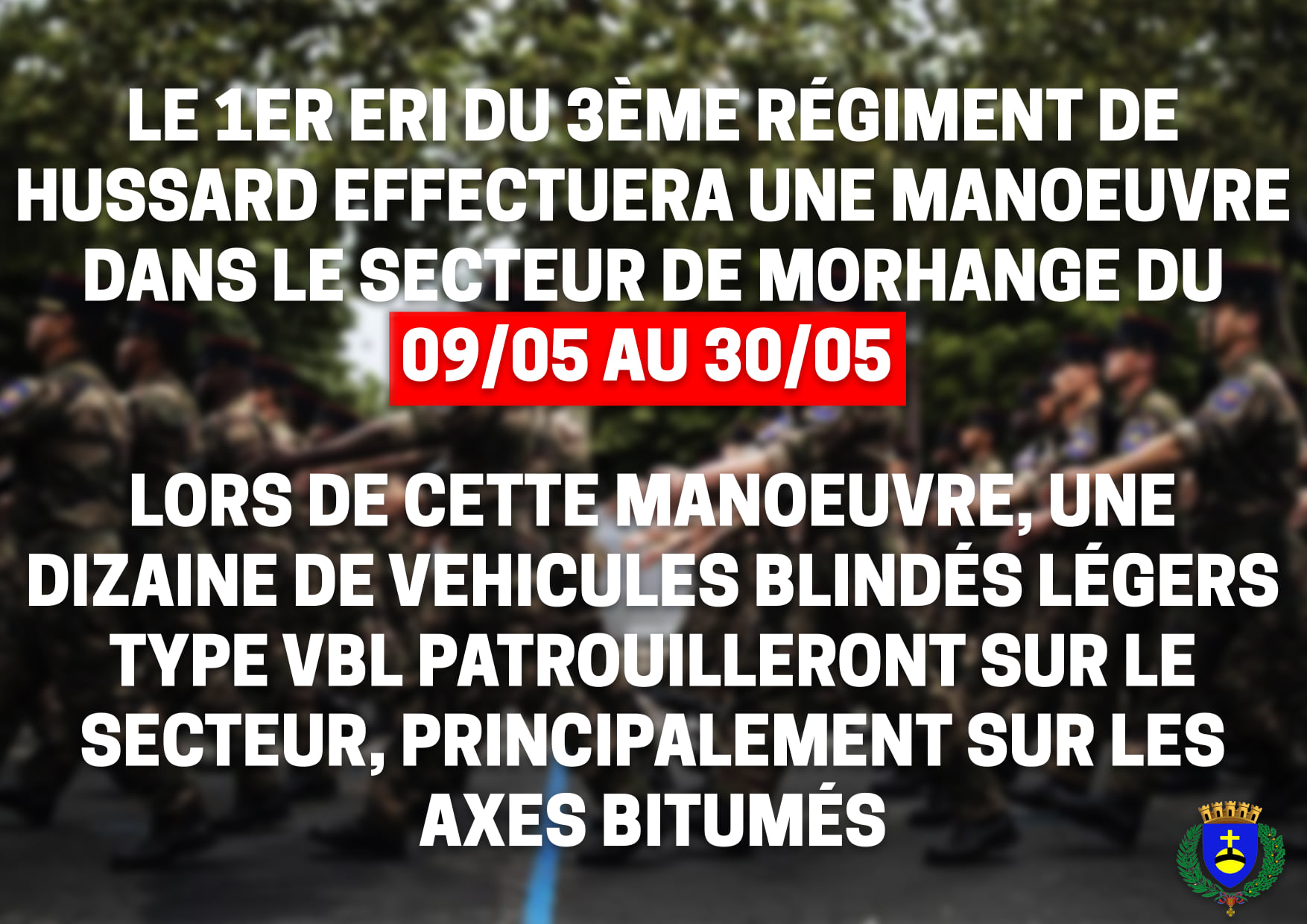 Manœuvre du 3ème régiment de hussard dans le secteur de Morhange du 09/05 au 30/05