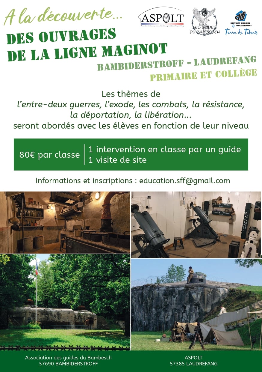 Visites d'ouvrages de la Ligne Maginot à destination des écoles élémentaires et collèges.