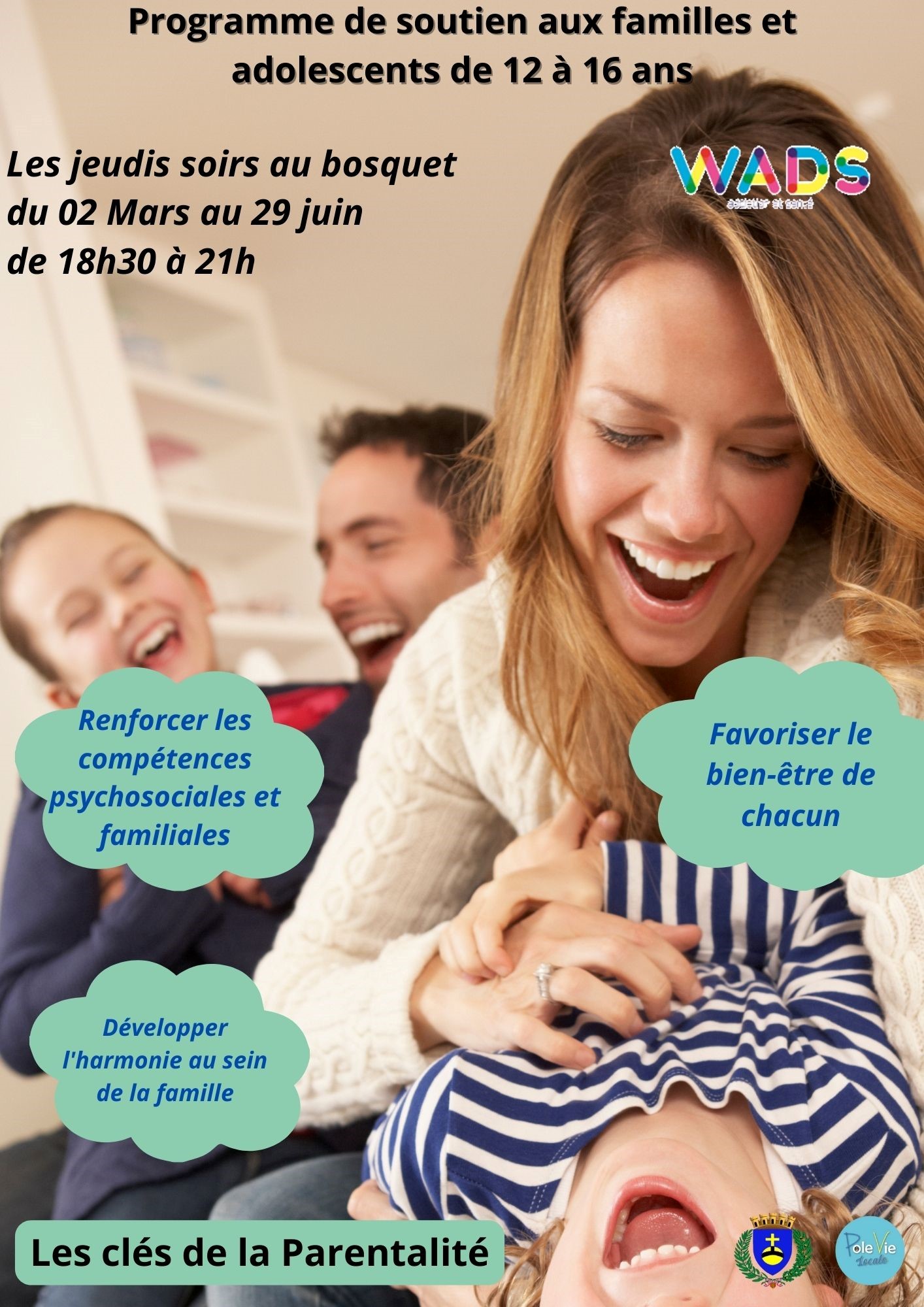 Soutien aux familles et aux adolescents de 12 à 16 ans. 