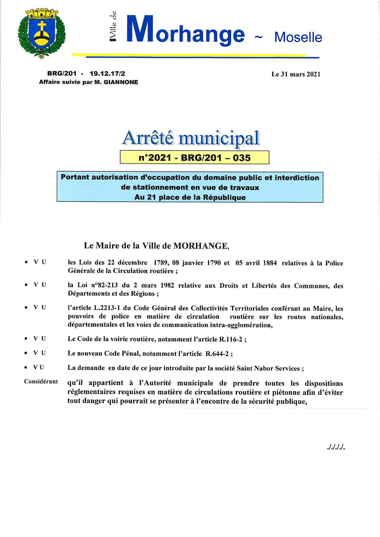 arreté municipal